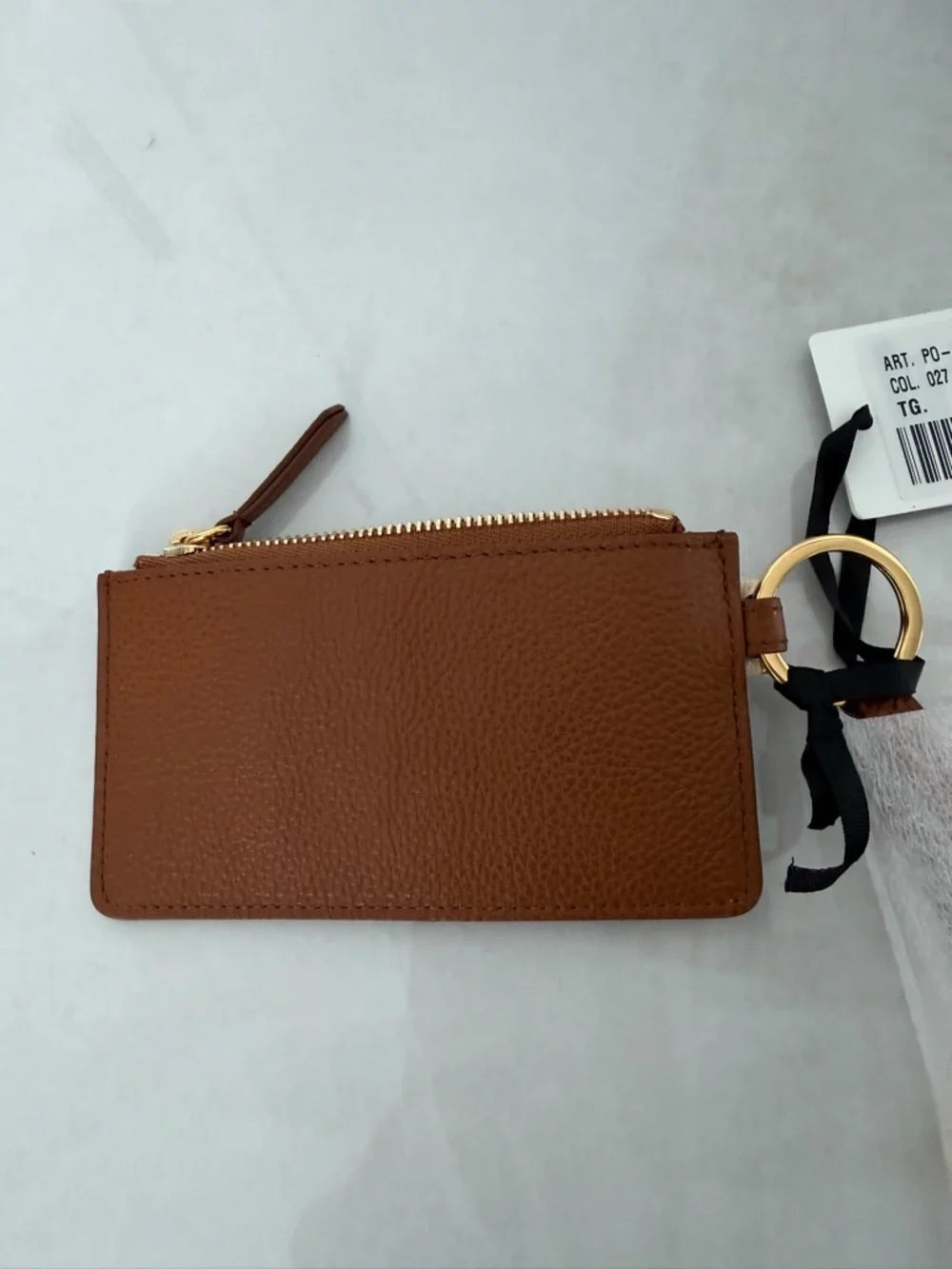 Elisabetta Franchi Cognac Leather Keychain with Zipper Case NWT In Gift Box